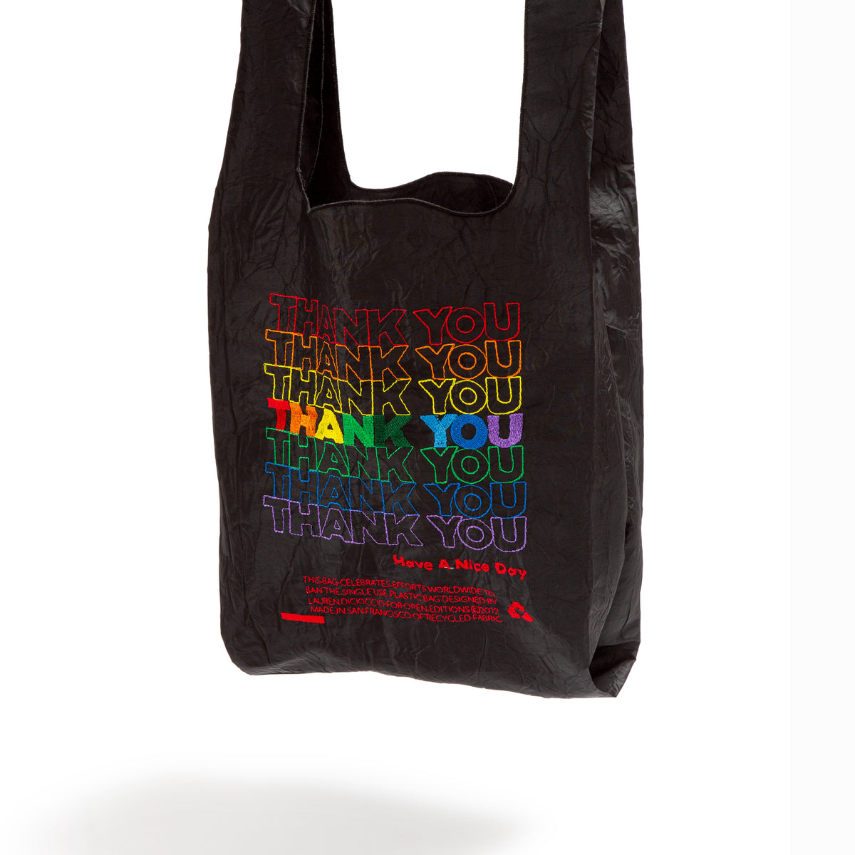 THANK YOU / Rainbow Thread on Black Fabric